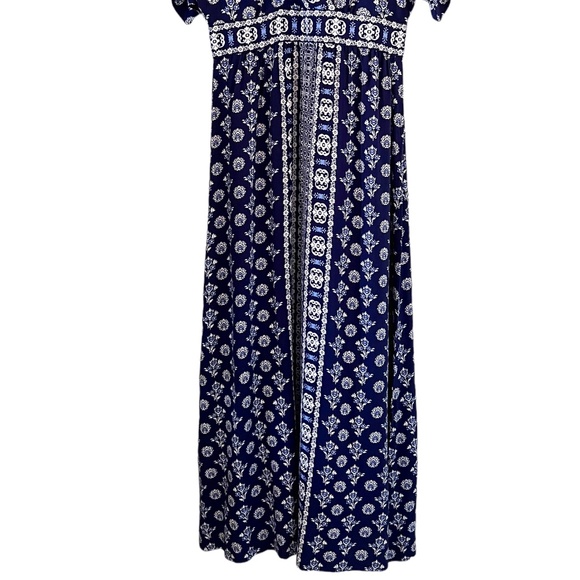 Garnet Hill Navy Blue Floral Print Maxi Dress Size 6 - Picture 6 of 16